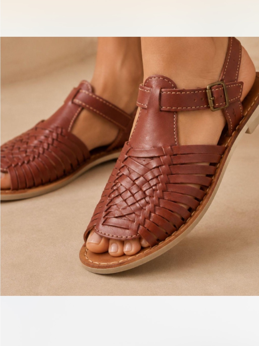 BearPaw Brown Woven Leather Huarache Fisherman Sandals